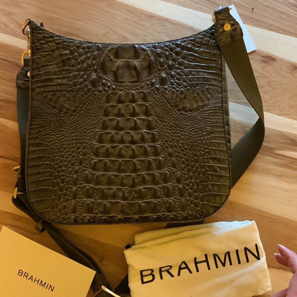 Brahmin-Crocodile Pattern Shoulder Bag. Leis Hunter Melbourne Bag w/Nylon strap - Picture 7 of 9